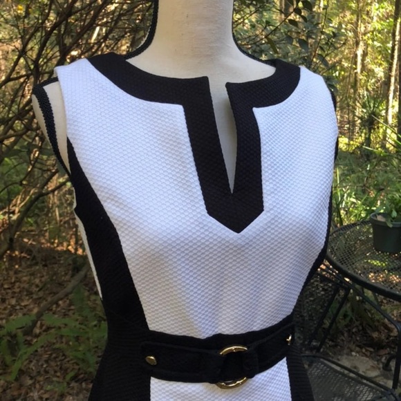 Tahari Dresses & Skirts - Tahari sheath dress black white gold 4